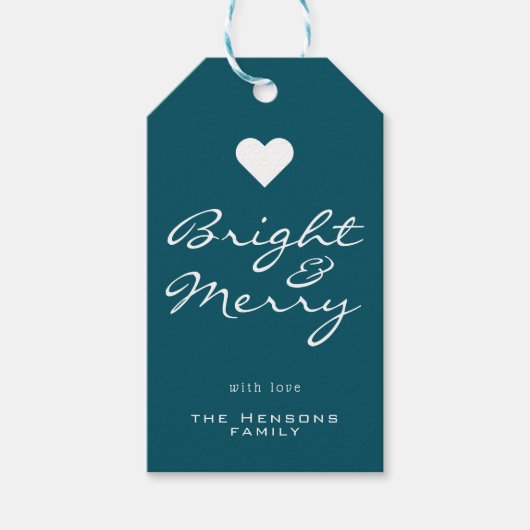 Helder en Merry Script Blue Green Name Kerstmis Cadeaulabel (Voorkant)