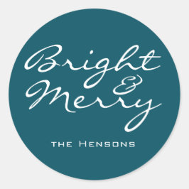 Helder en Merry Script Blue Green Name Kerstmis Ronde Sticker