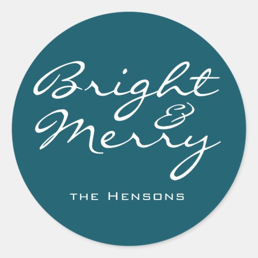 Helder en Merry Script Blue Green Name Kerstmis Ronde Sticker (Voorkant)
