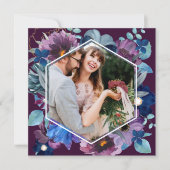 Helder en opvallend bloemig Magenta Winter Bruilof Save The Date (Voorkant)