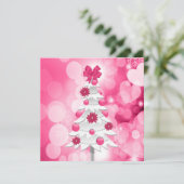 Helder en Roze Kerstmis met witte boom Feestdagenkaart (Staand voorkant)