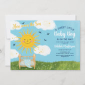 Helder en speels "Here Comes The Son" Baby shower Kaart (Voorkant)