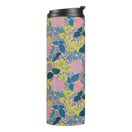 Helder en speels Roos Print Design Thermosbeker (Gedraaid links)