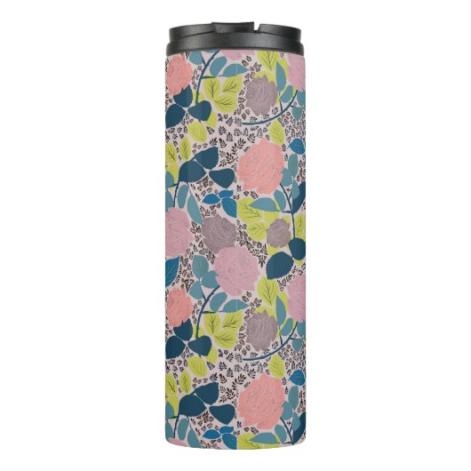 Helder en speels Roos Print Design Thermosbeker (Achterkant)