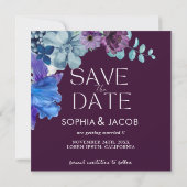 Helder en stout bloemig Magenta Winter Bruiloft Save The Date (Achterkant)