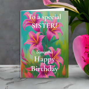 Helder en troebel roze gelilies Happy Birthday Zis Kaart