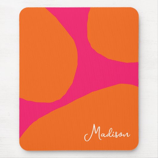 Helder en Vet Heet Roze en Sinaasappel met Naam Muismat (Voorkant)