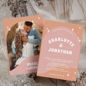 Helder en vet moderne foto Groovy Retro bruiloft Kaart