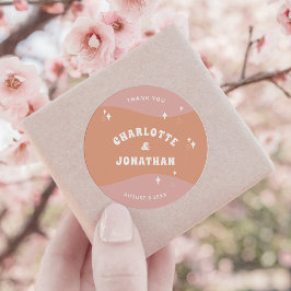 Helder en vet moderne retro bruiloft ronde sticker