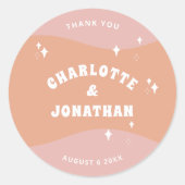 Helder en vet moderne retro bruiloft ronde sticker (Voorkant)