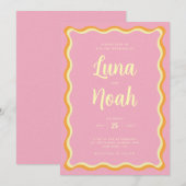 Helder en vet roze bruiloft uitnodiging (Voorkant / Achterkant)