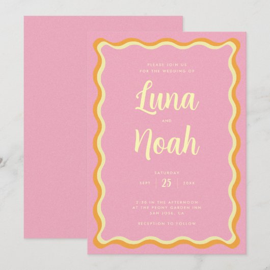 Helder en vet roze bruiloft uitnodiging (Voorkant / Achterkant)