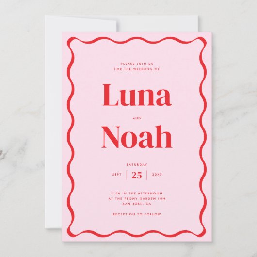 Helder en vet roze en rood bruiloft kaart (Voorkant)