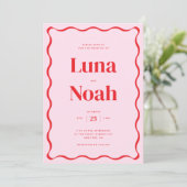 Helder en vet roze en rood bruiloft kaart (Staand voorkant)