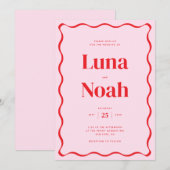 Helder en vet roze en rood bruiloft kaart (Voorkant / Achterkant)