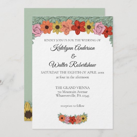 Helder en vet verhalenboek bloemenbruiloft kaart (Voorkant / Achterkant)