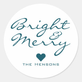 Helder en vrolijk script blauw groene naam kerst ronde sticker