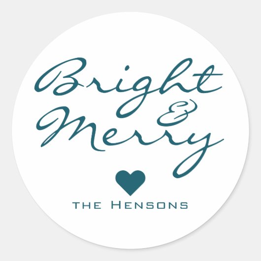 Helder en vrolijk script blauw groene naam kerst ronde sticker (Voorkant)