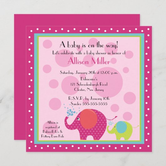 Helder en vun elphant-Baby shower Kaart (Voorkant / Achterkant)