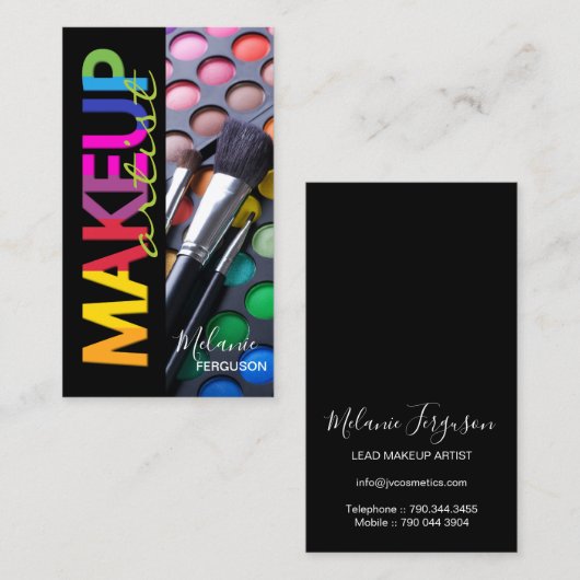 Helder en vun vormig palet met penselen MUA Visitekaartje (Voorkant / Achterkant)