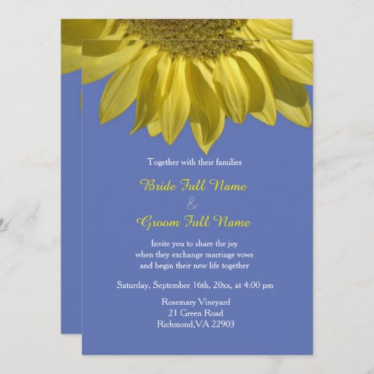 helder en zonnig zomer geel zonnebloem bruiloft kaart (Voorkant / Achterkant)