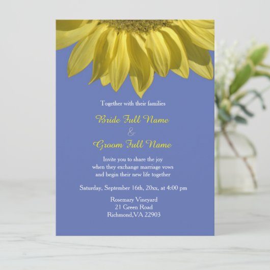 helder en zonnig zomer geel zonnebloem bruiloft kaart (Staand voorkant)
