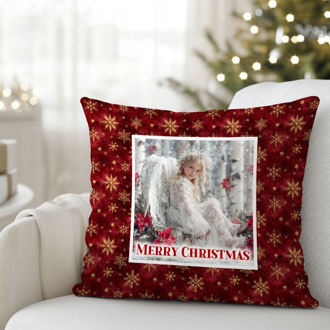 Helder Engelachtig Rood Goud Kerst Kussen Cadeau (Bright Angelic Red Gold Christmas Pillow Gift)
