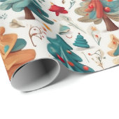 Helder feestelijk inpakpapier met kerstbomen (Rol Hoek)