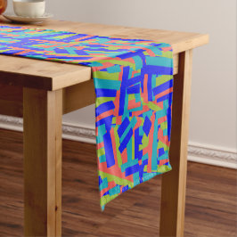 Helder fel blauw groen koraal abstracte patches korte tafelloper