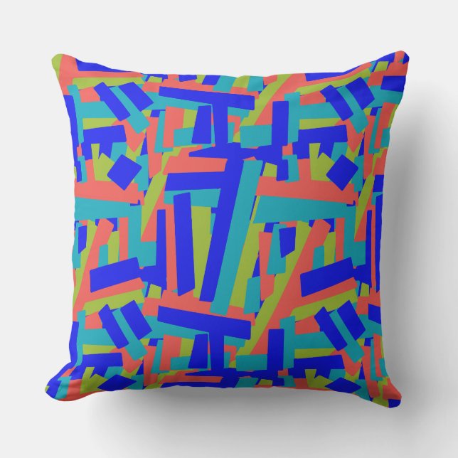 Helder fel blauw groen koraal abstracte patches kussen (Voorkant)