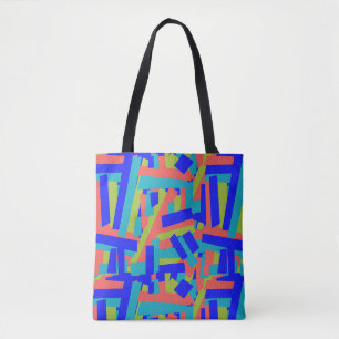 Helder fel blauw groen koraal abstracte patches tote bag