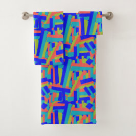 Helder fel blauw lime, koraal abstracte patches bad handdoek