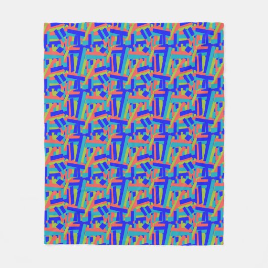 Helder fel blauw lime, koraal abstracte patches fleece deken (Voorkant)