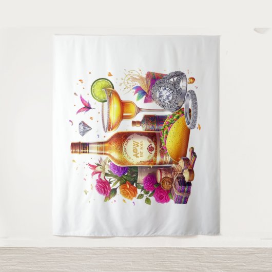 Helder Fiesta Bloemendecoratie Taco & Tequila Trou Wandkleed (Voorkant)