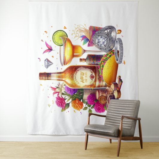 Helder Fiesta Bloemstuk Taco & Tequila Trouwdecora Wandkleed (In situ)