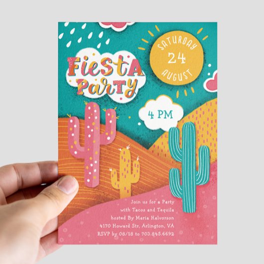 Helder Fiesta-feest. Cactus-taco's en tequila Kaart