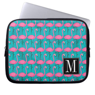 Helder Flamingo Patroon Voeg uw Initiaal toe Laptop Sleeve