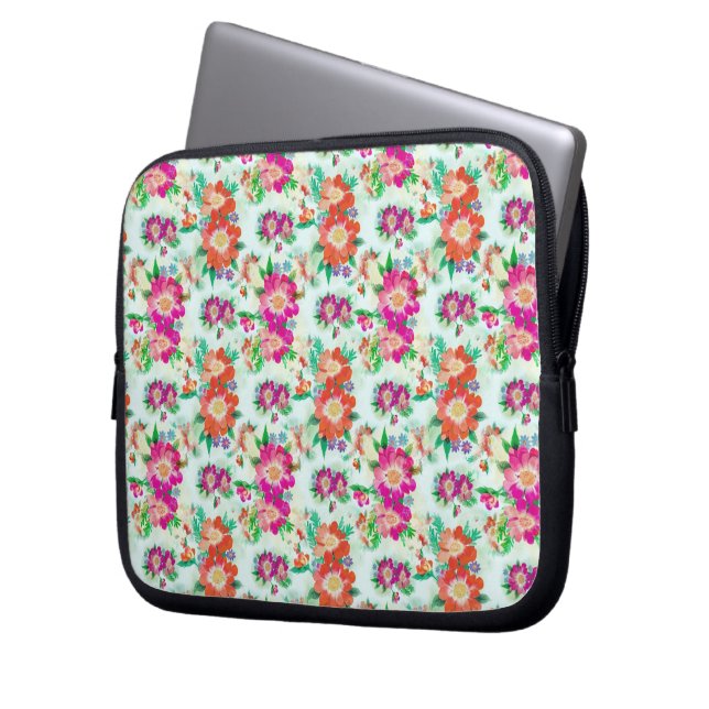 Helder  Floral Patroon Laptop Sleeve (Voorkant Links)