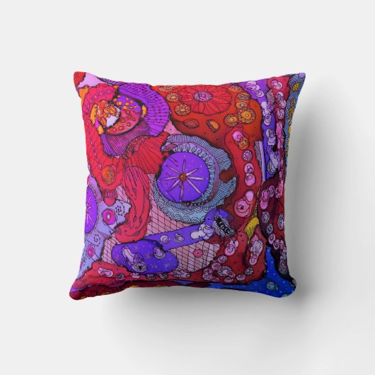 Helder Fuchsia, Oranje en Blauw Abstract Kussen (Achterkant)