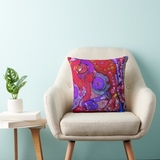 Helder Fuchsia, Oranje en Blauw Abstracte Kussen (Stoel)