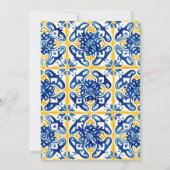 Helder gedetailleerd blauw tegelpatroon bruiloft kaart (Achterkant)