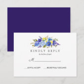 Helder Geel Blauw Bloemen Bruiloft Reactie RSVP Kaartje (Voorkant / Achterkant)