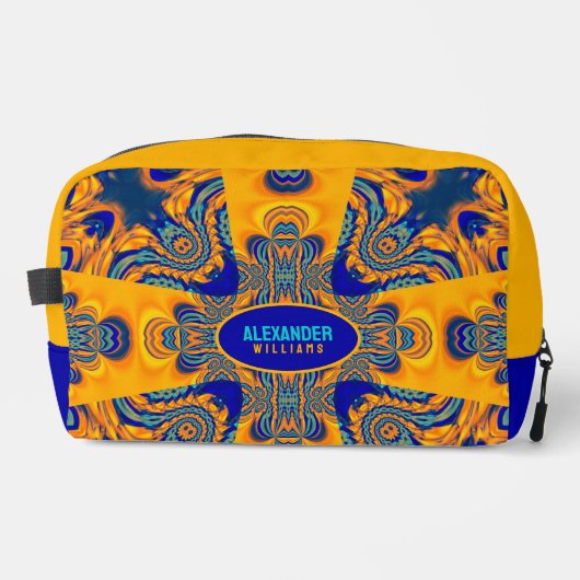 Helder Geel Blauw Modern Batik Fractal Toilettasje (Voorkant)