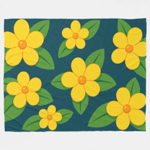 Helder Geel Bloemmotief met Groene Bladeren Fleece Deken