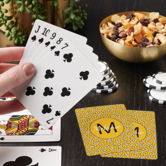 Helder Geel Bloemmotief Persoonlijk Pokerkaarten (Insitu)
