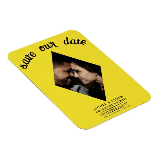 Helder Geel Diamant Foto Bruiloft Save the Date Magneet (Rechterzijde)