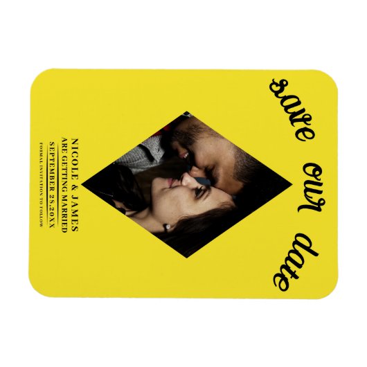 Helder Geel Diamant Foto Bruiloft Save the Date Magneet (Horizontaal)