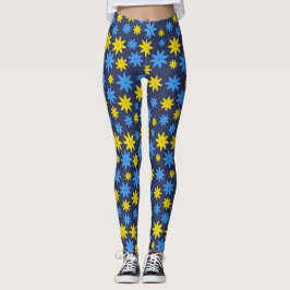 Helder geel en blauw bloemmotief leggings