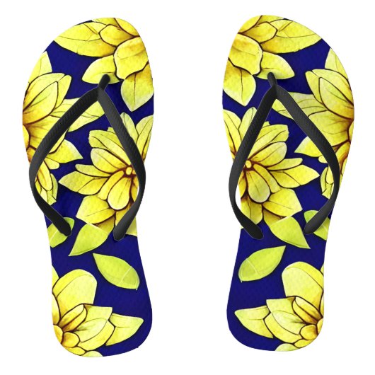 Helder geel en blauw bloemnaadloos patroon teenslippers (Voetbed)