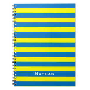 Helder geel en blauw gestreept gepersonaliseerd notitieboek